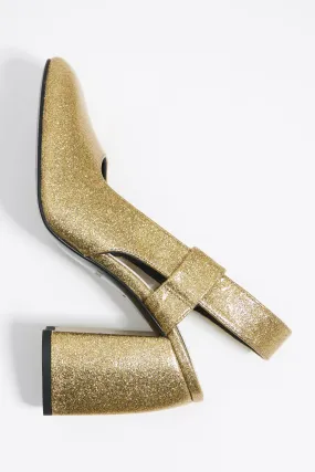 Zapato salón destalonado glitter amarillo